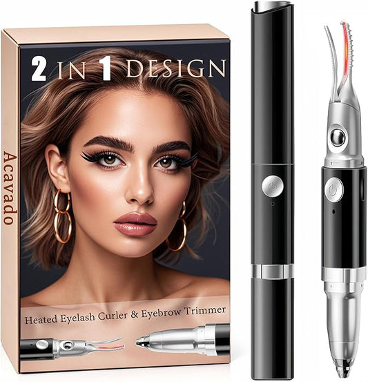2 in 1 Heated Eyelash Curlers and Eyebrow Trimmer for Women, Electric Eyelash Curler with 2 Temperature Modes Anti-Burn USB Rechargeable Heated Eyelash Curler, Ideal Gift for Women HS89