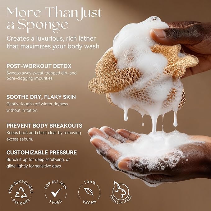 CORATED African Net Sponge with Knots Authentic, Shower Loofah Exfoliating Bath Sponge, Body Scrubber for Women Daily Use Body Care, Travel Portable Bath Accessories for Bathroom