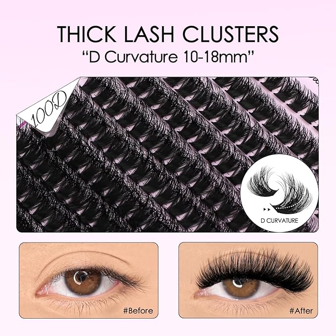 Lash Clusters 100D Thick Cluster Lashes 10-18mm Individual Cluster Lashes Volume Eyelash Clusters D Curly Cluster Eyelash Extensions 3D Wispy Lash Clusters DIY Wispy Lash Cluster(100D-10-18MIX Lashes)