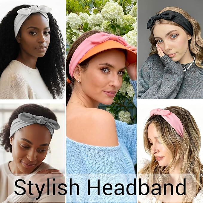 DRESHOW 4 Pack Headbands for Women Bow Knotted Hair Band Facial Cloth Rabbit Ears Running Sport Elastic Hair Wrap