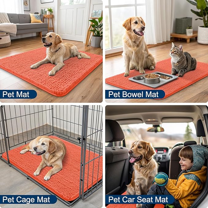 Smiry Dog Door Mat for Muddy Paws 36x24, Absorbs Moisture and Dirt Doormat, Non-Slip Washable Quick Dry Chenille Front Door Mat Indoor Entrance, Entryway Carpet for Inside Floor, Coral