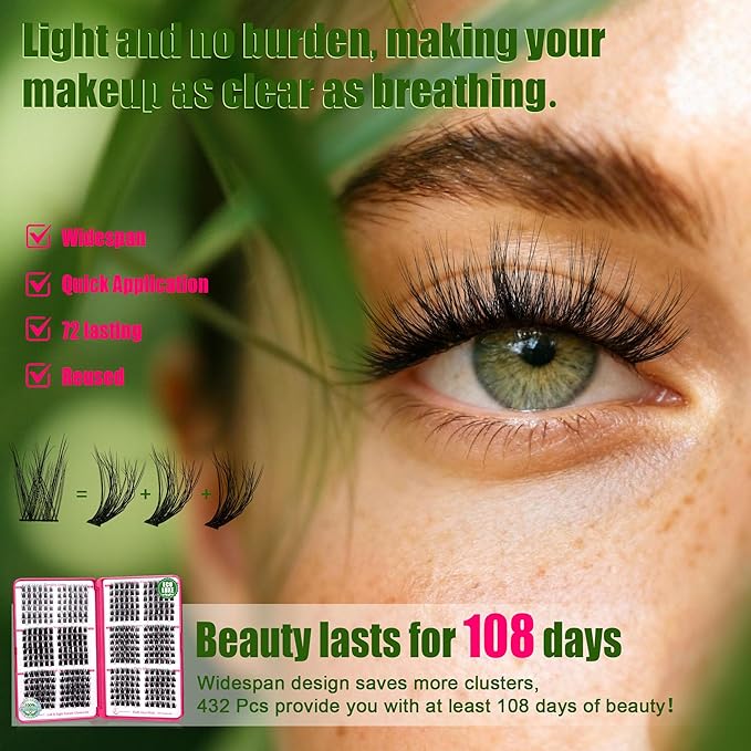 Lash Clusters Natural & Fluffy Lashes Lash Extension Biodegradable Eyelash Clusters Cruelty Free False Eyelashes 0.05mm DIY for Beginner
