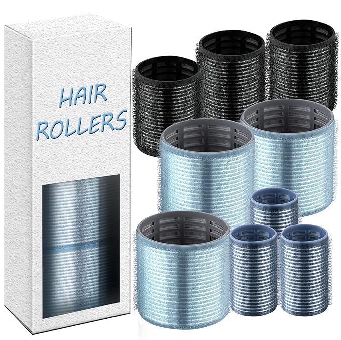 9pcs Hair Rollers Set,Self-Grip Ceramic Thermal Curlers,Large Rollers Curlers to Sleep In for Hair Blowout Look,Salon Quality Rollers for Long Medium Short Hair