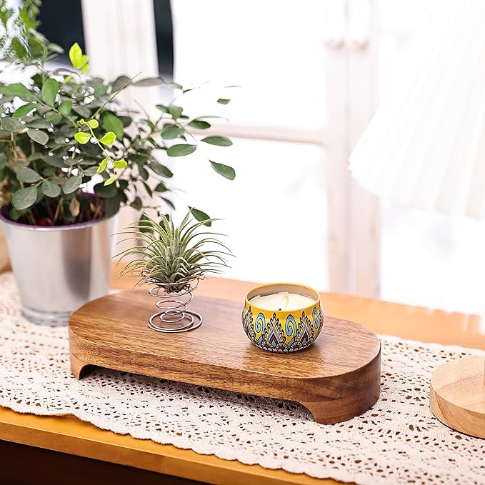Acacia Wood Risers for Decor Display, Bathroom Counter Decorative Tray, Soap Dish Risers, Pedestal Stand for Bottles,Candle,Plant, Counter Decor for Vanity. (Nature Acacia)