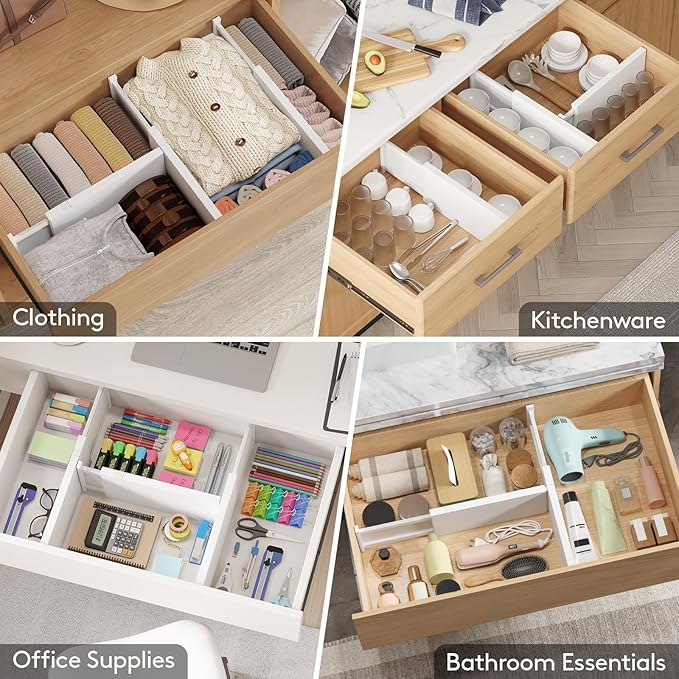 Lifewit 14 Pack Drawer Dividers Plastic 6" High, 13.5-22" Adjustable Drawer Organizers for Clothes, Expandable Dresser Separators in Bedroom/Bathroom/Kitchen/Fridge/Office Organization and Storage