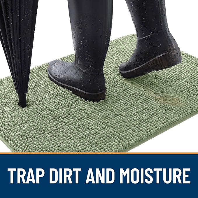 OLANLY Dog Door Mat for Muddy Paws 40x24, Absorbs Moisture and Dirt, Absorbent Non-Slip Washable Doormat, Quick Dry Chenille Mud Mat for Dogs, Entry Indoor Entryway Carpet for Inside Floor, Sage Green