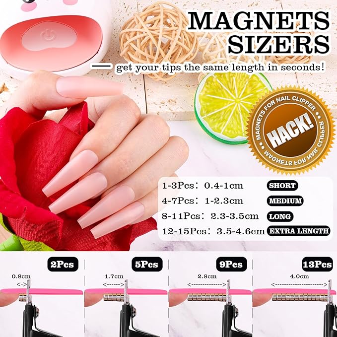 Black Premium Adjustable Nail Clippers with Magnets Sizers for Acrylic Nails, Stainless Steel Nail Cutter Trimmer for Artificial Fake False Tips Manicure Sharp Blade Clip Tool for Salon Beauty