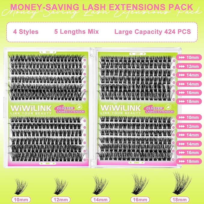 Lash Clusters with Spikes 60D 80D 100D 200D Individual Lashes 456PCS 12-18mm Spiky Manga Eyelash Clusters Wispy Cluster Eyelash Extensions D-curly DIY Lash Extension for Beginners
