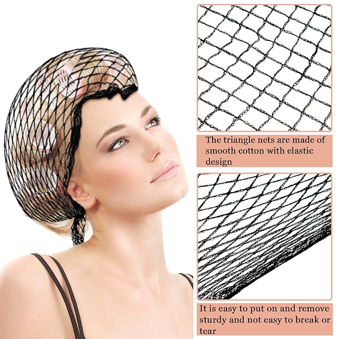WILLBOND 8 Pcs Cotton Triangle Hair Net for Rollers, Women Mesh Hair Net Setting for Sleeping, 35 x 35 x 57 Inches, Black