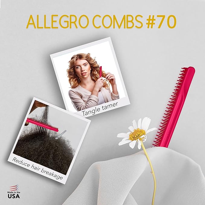 Allegro Combs 3-Row Detangling Comb, Wide Tooth Curl Defining Brush, Perfect for Women Curly Hair Stylists, Curl Defining Comb, Pink, Made In The USA, 1 Piece