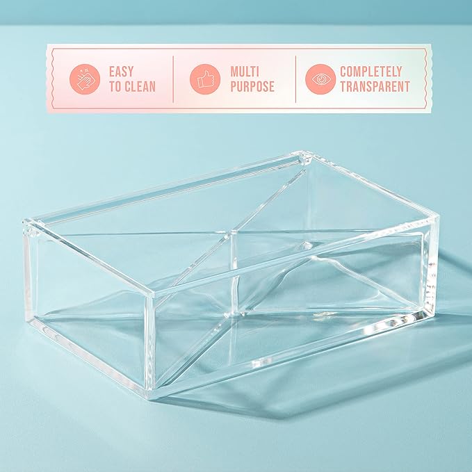 Hammont Clear Acrylic Box with Hinged Lid – Small Plastic Organizer for Office, Desk, Makeup, Crafts, Cotton Balls, Jewelry & More | 6.5''x4''x2'' (2 Pack)