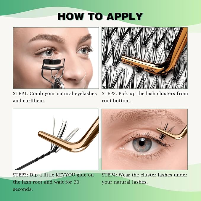 KEYYOU Lash Clusters 300pcs Individual Lashes 30D 0.07D Curl 16mm DIY Eyelash Extension Large Tray Volume Soft&Natural Cluster Lashes(30D-0.07D,16）