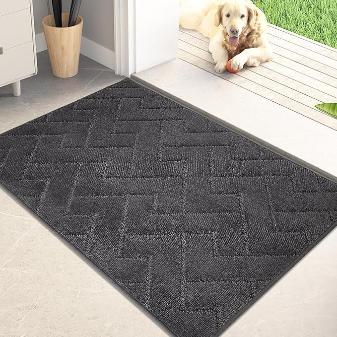 PURRUGS Dirt Trapping Door Mat 20" x 31.5", Non-Slip Machine Washable Entry Rug, Dog Doormat, Indoor Front Door Mat, Super Absorbent Entryway Rug for Muddy Shoes & Paws, Charcoal