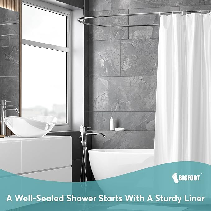 BigFoot Shower Curtain – 72 x 72 Fabric Premium Shower Curtain with Rustproof Metal Grommet and 3 Magnetic Weights – Odor Free and Compatible with Standard Showers, White