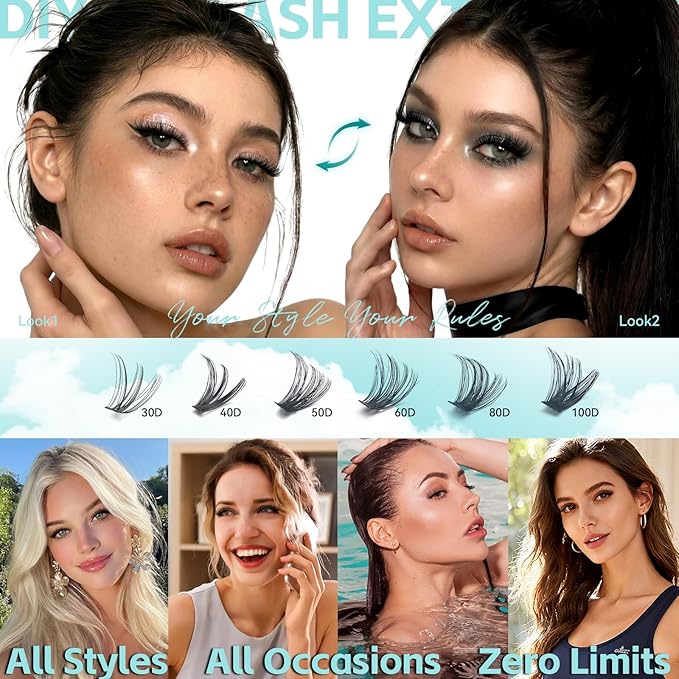 Wispy Lash Clusters, Individual Cluster Lashes 30D 40D, DIY Cluster Eyelash Extensions for Natural Wispy Look, Soft Lightweight Individual Lash Clusters for At-Home Lash Extension