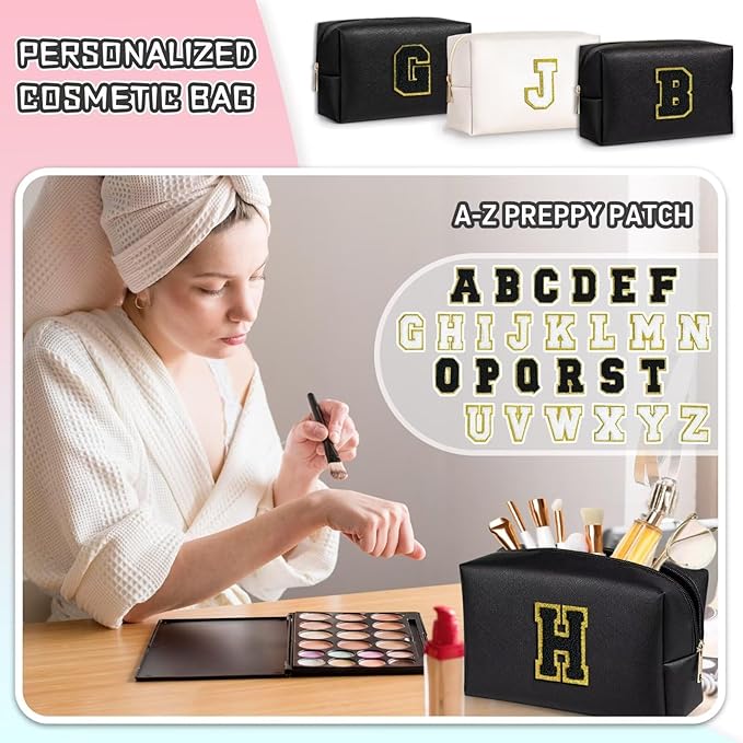 TOPEAST Monogrammed Gifts for Women, Preppy Makeup Bag Small Cosmetic Bag Travel Toiletry Bag, Personalized Birthday Gift for Girl, Wedding Bridal Shower Gifts for Bridesmaids (Black M)