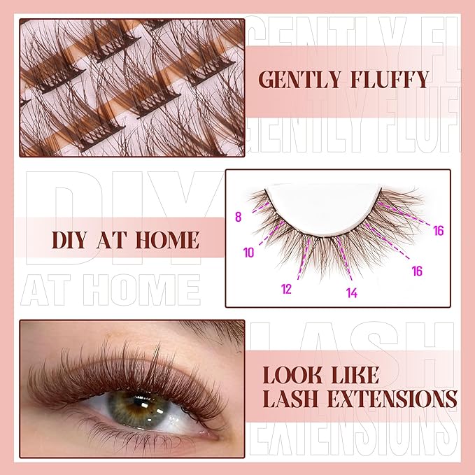 Brown Lash Clusters Natural Lash Extensions Wispy Eyelash Clusters 154 Pcs C-Curly Lashes Clusters for Everyday Wear Beginner Friendly Dark Brown Cluster Eyelash Extensions by Mavphnnee
