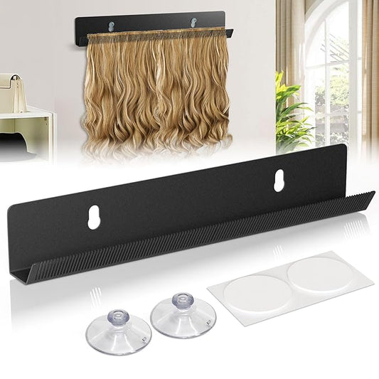 Hair Extension Hanger - Black Holder for Styling, Washing, Drying, Braiding, Display Rack for Clip-in, Wefts, Tape, Bundles, Hair Topper, Organizer/Storage