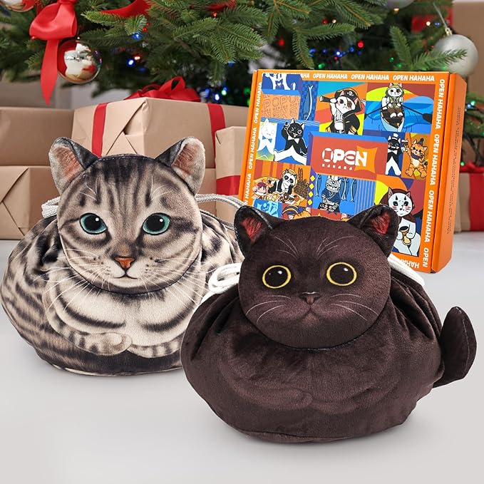 Drawstring Cat Makeup Bag - Travel Organizer, Cosmetic Pouch, Lay Flat Design - Gift for Women and Cat Lovers (2-Pack)