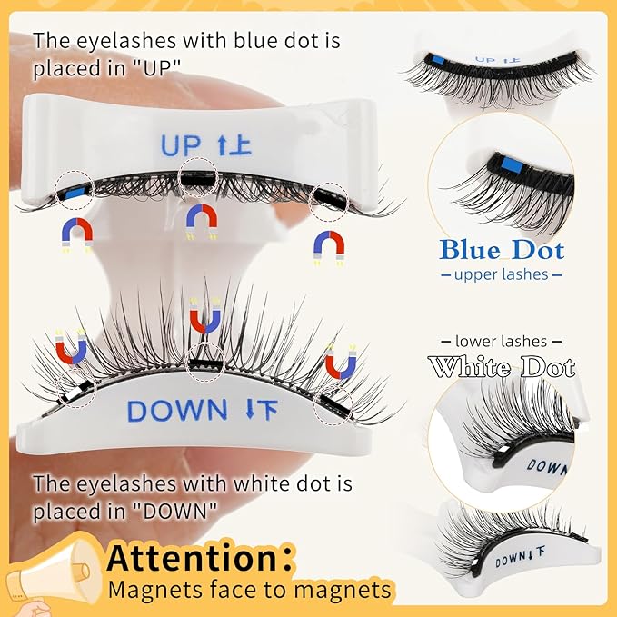 QUEWEL Magnetic Eyelashes 1 Pair Reusable Magnetic Eyelashes with Applicator No Glue Needed Eyelashes Cat Eye Natural Look Lash Clusters Kit Easy to Wear and Remove(B10)