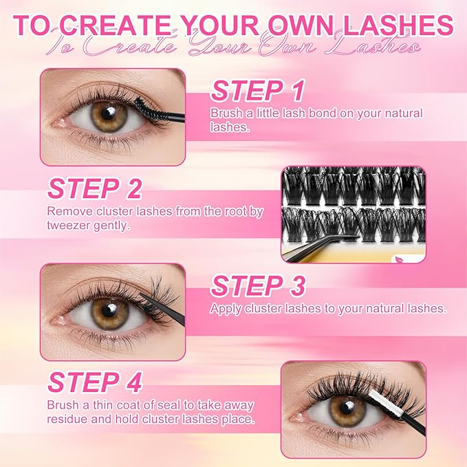 Lash Clusters 448Pcs (60D+80D+100D), Fluffy Wispy Lashes Clusters, D-Curl Cluster Eyelash Extensions 10-16mm - 100% Vegan, Beginner Friendly