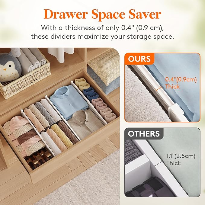 Lifewit 4" High 5 Pack Drawer Dividers, 35 –55cm/13.8-22.5" Drawer Divider for Clothes, Adjustable Dresser Drawer Organizers, Plastic Drawers Separators for Clothes, Bedroom, Bathroom, Kitchen, Office