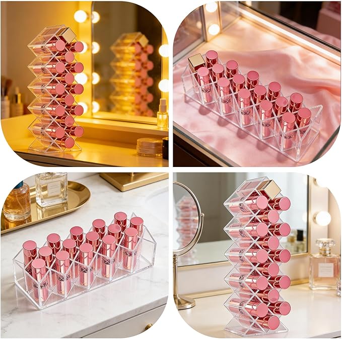 Rollerball Perfume Organizer,16Slots Roller Bottles Holder,Clear Acrylic Perfume Storage Holder Beauty Scent Holder,Stackable Makeup Lipgloss Lipstick Display Case Lip Gloss Storage Stand(1 Pack)
