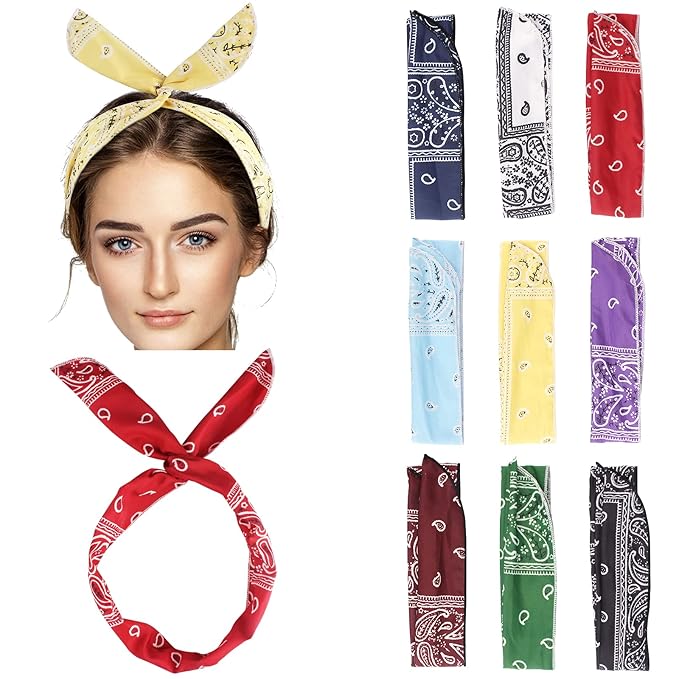 Ondder Bow Wire Headbands for Women, Paisley Bandana Headbands with Adjustable Wire, Fashion Hair Accessories Head Wraps for Women and Girls