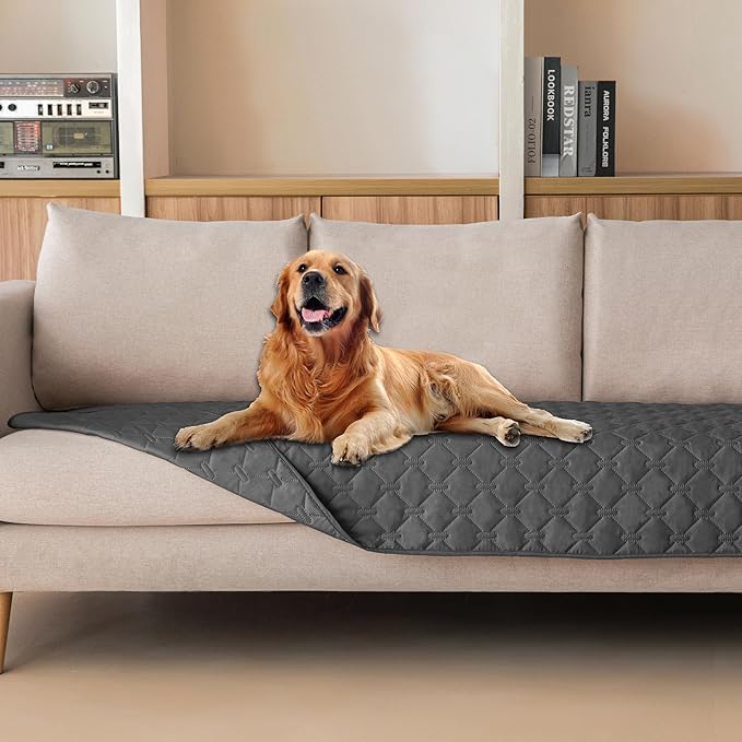 gogobunny 3X Stronger Waterproof Pet Blanket, Scratch Proof Furniture Protector for Dogs Cats, Reversible Cover 30x90 Inch, Dark Grey