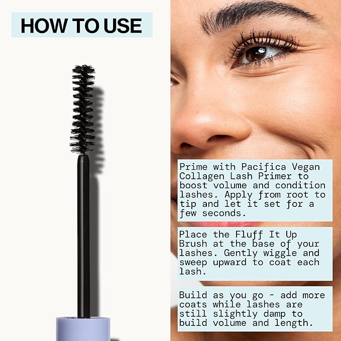 Pacifica Vegan Collagen Fluffy Lash Mascara – Black Thickening & Lengthening Mascara with Plant Fibers, Full Fluffy Lashes, Vegan & Cruelty-Free, 0.24 oz