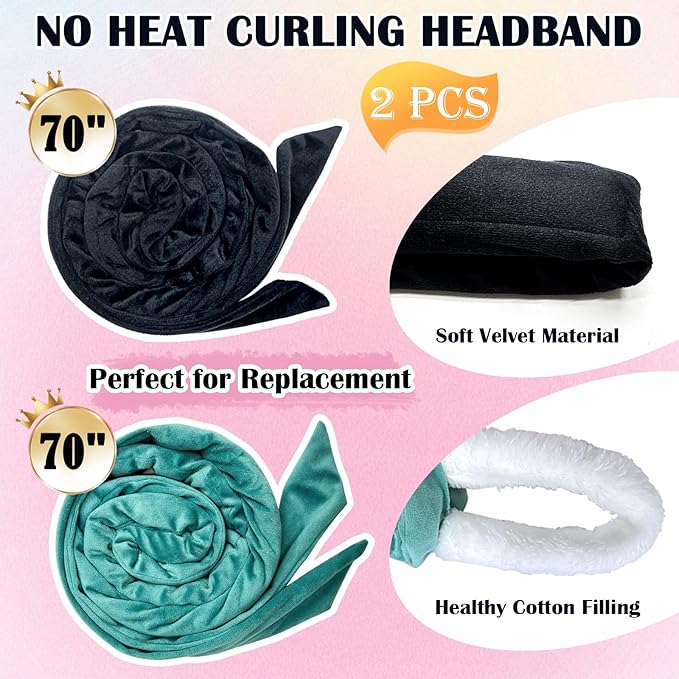 ZILAMPU Hairband, 70 inches, 8 PCS No Heat Curling Rod Headband for Women Girls Long Wave Curl Hair Rollers, Includes Soft Hair Curler, Hair Clip, Elastic Hair Ties, Gifts Set