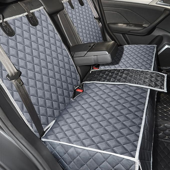 Grey Dog Car Seat Cover for Back Seat X-Large,Non-Stick Fur,Pet-Friendly and Waterproof - Universal Fit Interior Protector for Auto, Van, SUV - Ideal for Kids and Pets (X-Large)