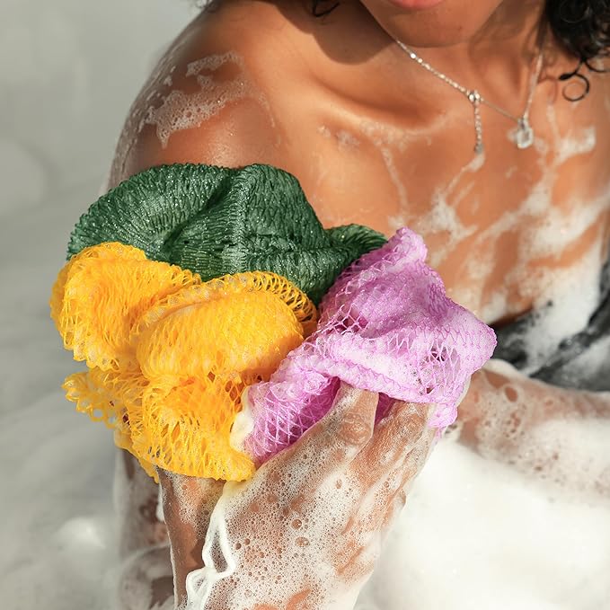 Real African Net Sponge - 2 Pieces Authentic African Wash Cloths for Showering - Exfoliating Body Sponges for Bathing Yellow & Forest - Back Scrub Exfoliator Scrubber for Body Bath Accessories