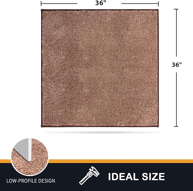 PURRUGS Dirt Trapping Door Mat 36" x 36", Non-Slip Machine Washable Entryway Rug, Dog Doormat, Indoor Front Door Mat, Super Absorbent Entry Rug for Muddy Shoes & Paws, Brown-Light Cream