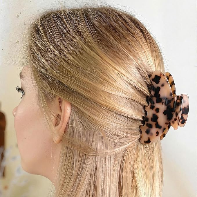 12 Pcs Large Acrylic Hair Claw Clips for Women Cute Non-slip Hold Jaw Clamps Bulk for Thick or Thin Hair French Barrettes Accessories (Leopard Print Style)