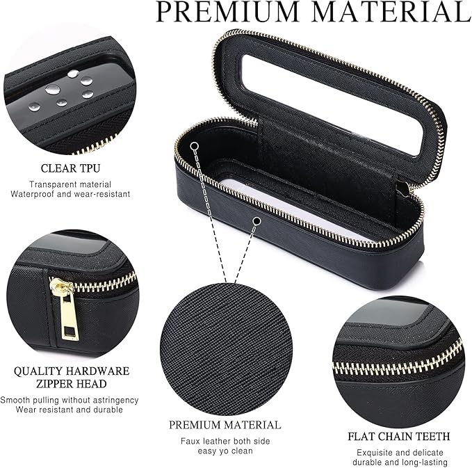 Travel Makeup Bag with Brush Case Portable Transparent Cosmetic Bag and Toiletry Bag Waterproof Makeup Organizer with Zipper Car Essential for Women (Black, L+Slim)