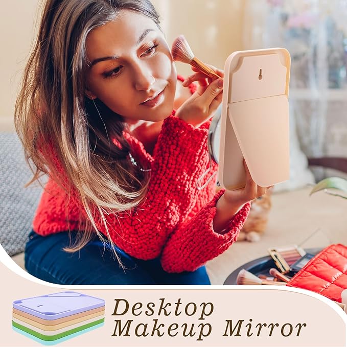 48 Pack Desktop Makeup Mirror Bulk 90° Adjustable Portable 8" Vanity Table Mirror with Stand, Folding Travel for Makeup Party Spa Party, Women, Cosmetics Personal Beauty (Light Colors)