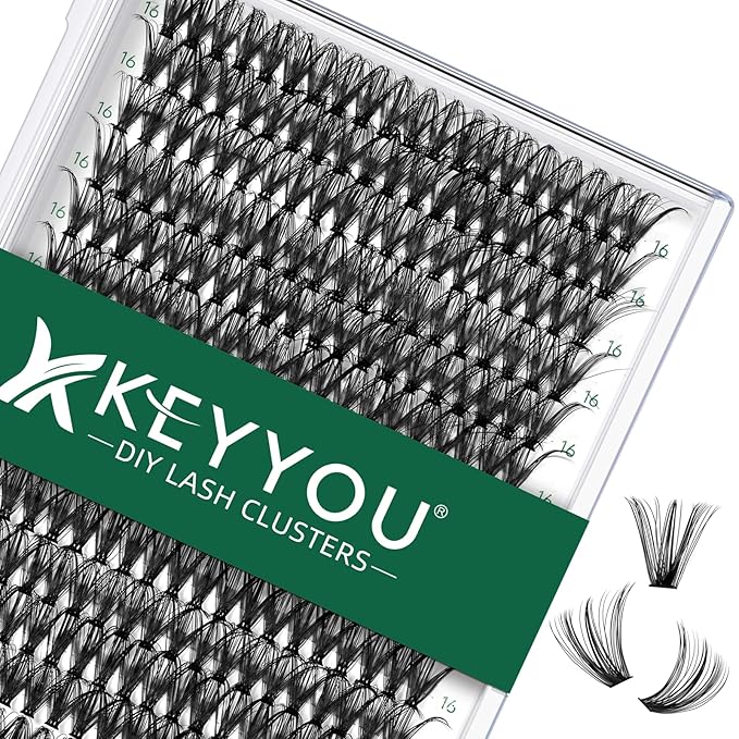 KEYYOU Lash Clusters 300pcs Individual Lashes 40D 0.07D Curl 16mm DIY Eyelash Extension Large Tray Volume Soft&Natural Cluster Lashes(40D-0.07D,16）