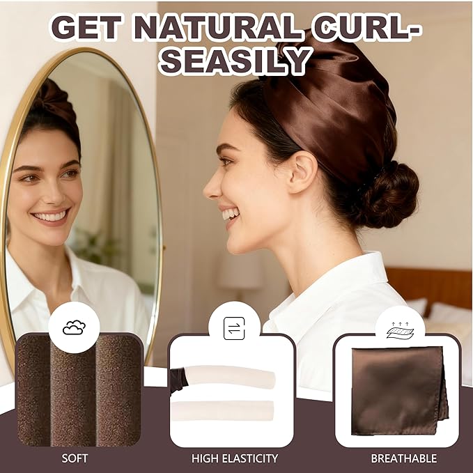 4pc Heatless Curls Overnight Hair Curlers - 4 Pcs No-Heat Curling Rod to Sleep In and Shower Cap,Velvet Hair Rollers with Satin Wrap (new packaging)