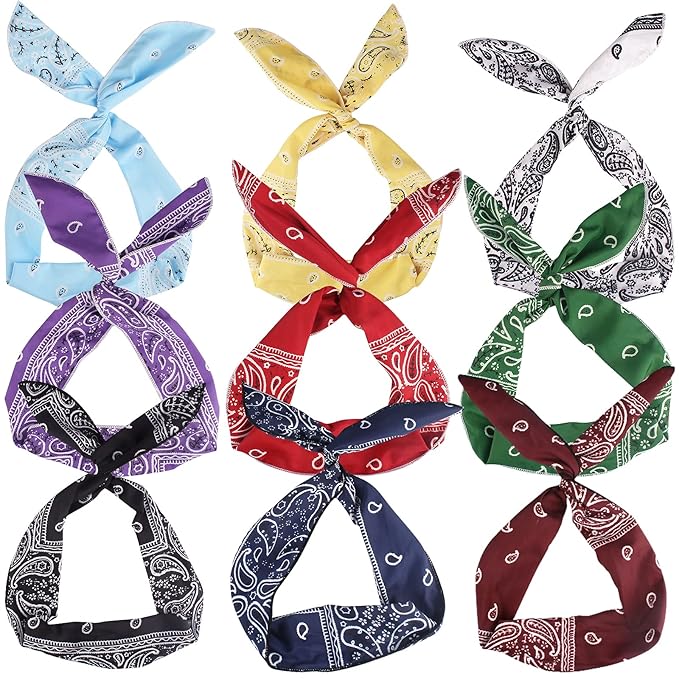 Ondder Bow Wire Headbands for Women, Paisley Bandana Headbands with Adjustable Wire, Fashion Hair Accessories Head Wraps for Women and Girls