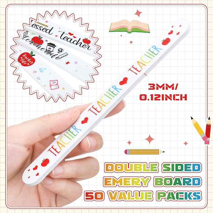 50 Pack Teacher's Day Appreciation Gifts Bulk Mini Nail Files for Teacher Party Favors Staff Emery Boards for Women Goodie Bag Stuffers Small Spa Gifts for Employee Coworkers Office Supplies