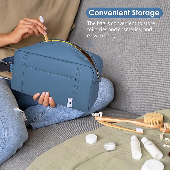 NOL Natural Organic Lifestyle Nylon Waterproof Makeup Bag Lightweight Travel Toiletry Bag for Adults, Reusable, Zip Closure with Buckle Handle, Snack Bag, Travel Cosmetic Bag, Dusty blue