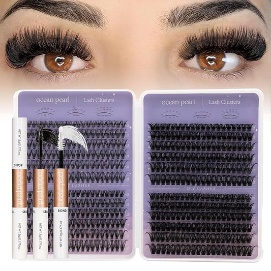 Ocean Pearl Lash Clusters 560pcs 10-18mm Lash Clusters kit 30/40/60/80D Cluster Eyelash Extensions Kit,Eyelash Clusters,Eyelashes,DIY Lashes Clusters Extensions kit with lash adhesive+sealer+tweezers