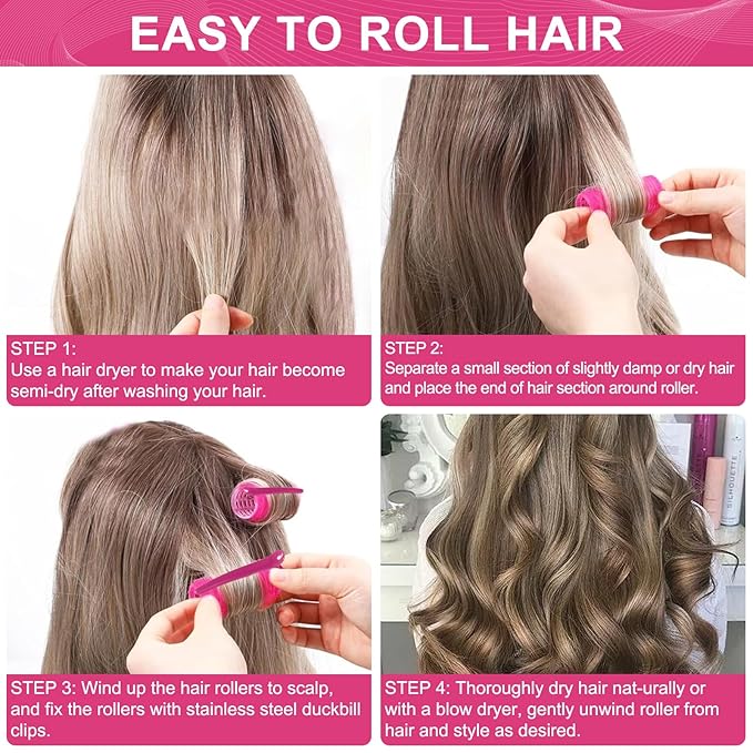 Hair Rollers, 12 Pack Self Grip Salon Hairdressing Curlers, DIY Curly Hairstyle,Colors May Vary (Medium PLUS)