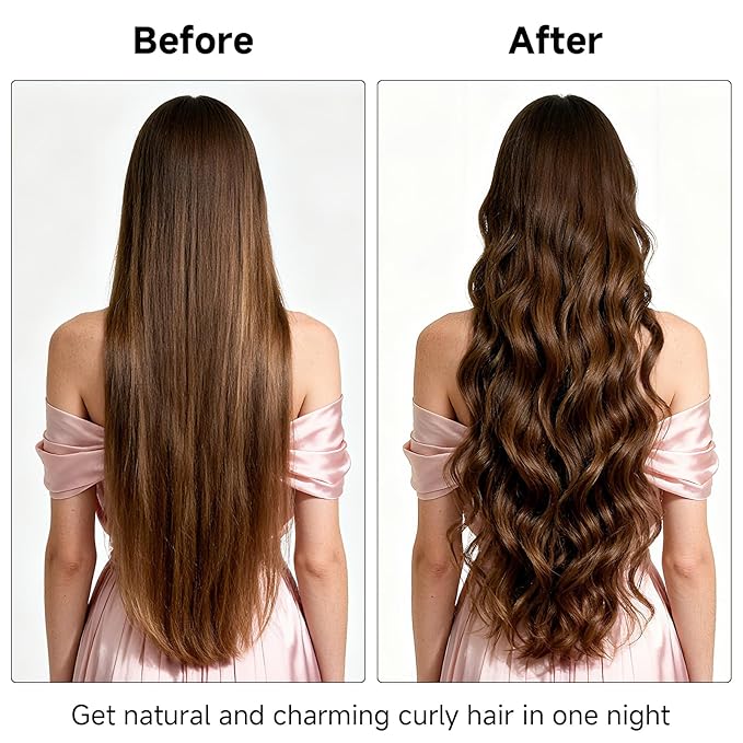 Overnight Heatless Hair Curler Blowout Rods Jumbo, Heatless Curls Satin Flexi Rods for Overnight Sleeping, No Heat Curling Tool for All Hair Types, Soft Heatless Hair Curler (brown, 4 Rods)
