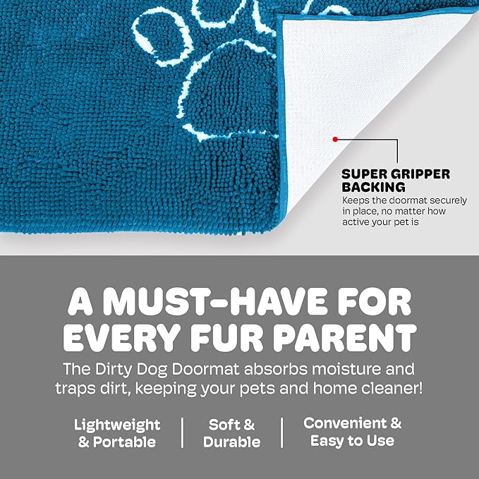 Dog Gone Smart Dirty Dog Doormat - Fast Drying Rug with Super Gripper Backing for Clean Floors - Super Absorbent and Machine Washable Mat for Muddy Paws - Aqua