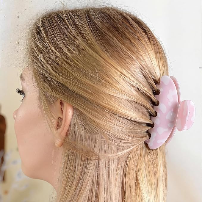 8 Pcs Large Acrylic Hair Claw Clips for Women Non-slip Strong Hold Jaw Clamps for Thick Thin Hair(Glossy,Dairy Cow Color)