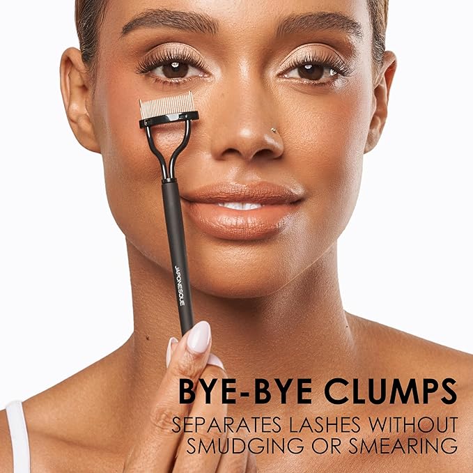 JAPONESQUE - Velvet Touch Lash Separator (0.43 x 5.79 x 1.18 inches) - Eyelash Comb Lash Separator Tool, Remove Mascara Clumps, Arc Lash Brush (Black)