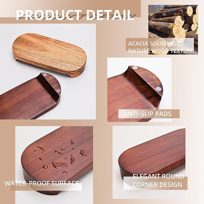 Acacia Wood Risers for Decor Display, Bathroom Counter Decorative Tray, Soap Dish Risers, Pedestal Stand for Bottles,Candle,Plant, Counter Decor for Vanity. (Nature Acacia)