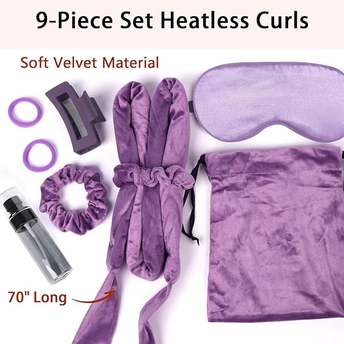 ZILAMPU Heatless Curls Overnight for Long Hair, Heatless Hair Curlers to Sleep In Overnight Curls, 70" Soft Velvet No Heat Hair Curlers Set for Women